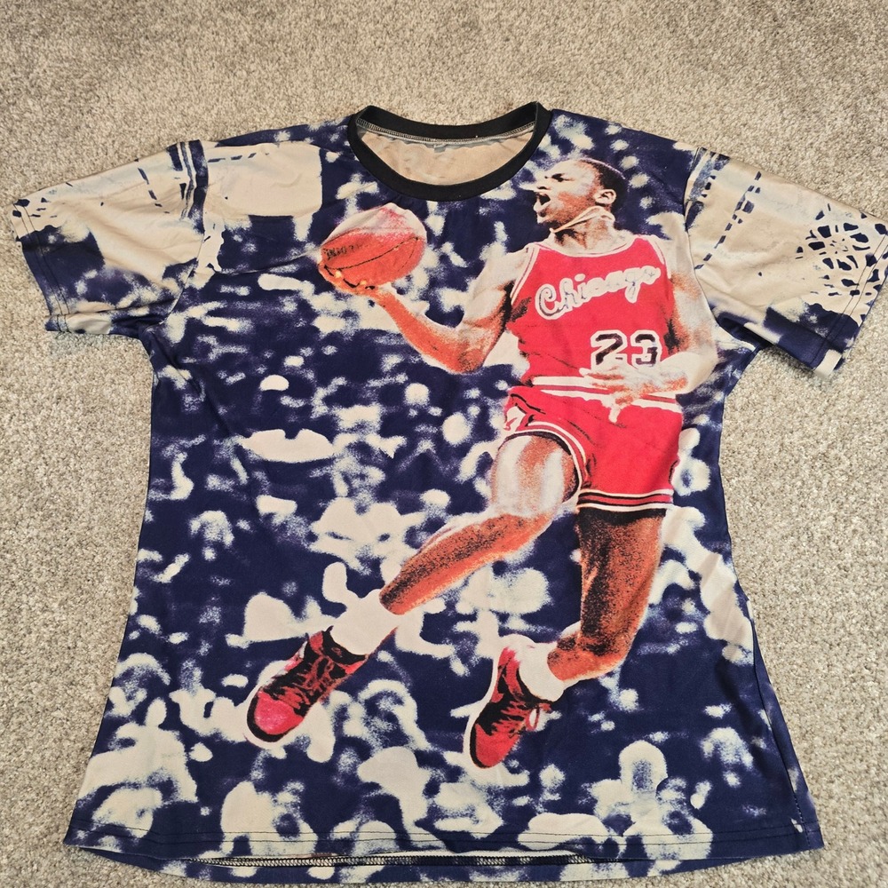 Michael Jordan Chicago Bulls All Over Print Graphic T-Shirt XXL Blue Red White
